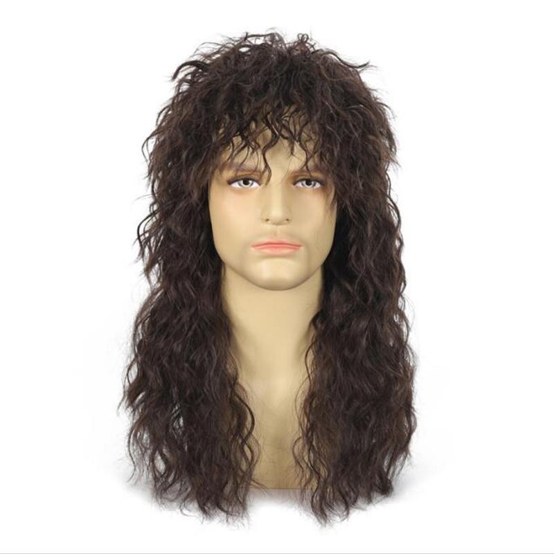 70-е 80-е рок-звезда косплей парик рокер черный коричневый светлые волосы панк пушистый пышные парики для вечеринки на Хэллоуин маллет рок-аксессуары