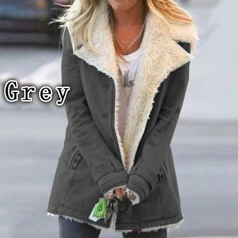 Женские осенне-зимние теплые куртки с отложным воротником на подкладке из искусственного меха, женская мода, толстые куртки с лацканами, верхняя одежда с пуговицами, большие размеры