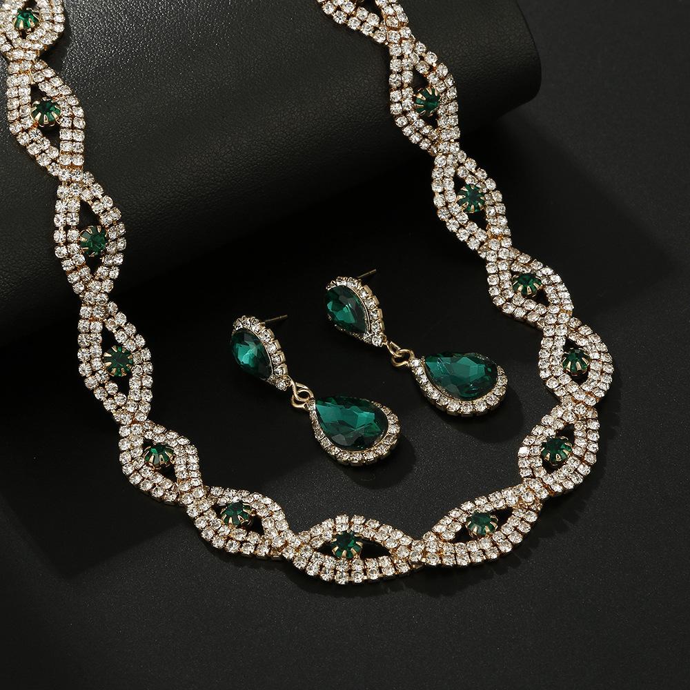 European and American Full Diamond Fringed Necklace Earrings Bracelet