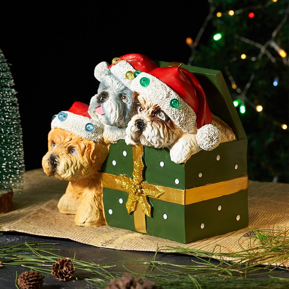 Рождественские ornaments-скульптуры животных Коричневый медведь-барабанщик Собака Идея подарка Коробка Красивый скейтборд Пингвин Рождественские украшения для дома