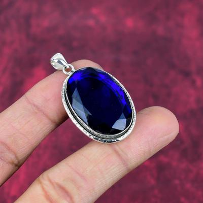 Подвеска с синим сапфиром, подвеска из драгоценного камня ручной работы, подвеска из стерлингового серебра 925 пробы, антикварные ювелирные изделия, для подарка на помолвку
