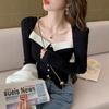 Color Matching Knitted Sweater Women's New Design Sweater Autumn Pullover Slim Fit Small Slim Top