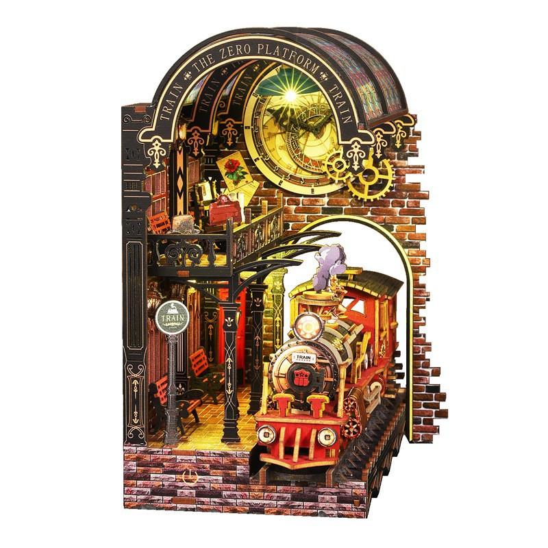 Jiate DIY Miniature House Zero Station 3D Puzzle Bookend Model Building Toy Birthday Gift