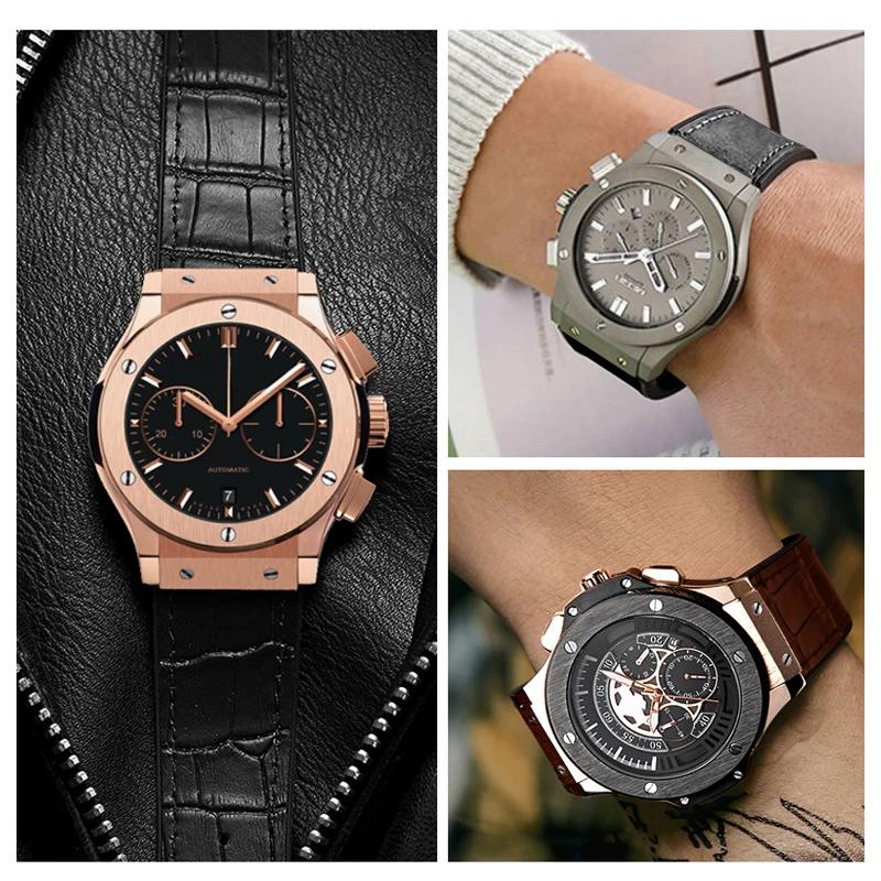 Оригинальный кожаный ремешок для часов HUBLOT BIG BANG 25 мм x 19 мм Водонепроницаемый мужской ремешок для часов Резиновый браслет-цепочка для часов