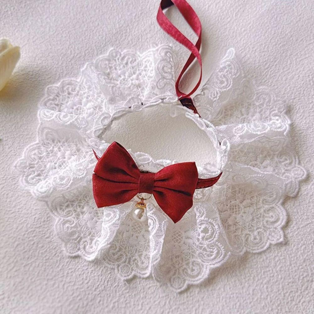 Beautiful Cat Lace Bows Collar Silks Satins/Pearl Dog Pearl Bows Necklace  Photograph