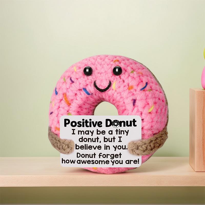 1Pc Positive Energy Funny Doll With Card Knitted Doughnut Handmade Mom's Gifts Crochet Room Decoration