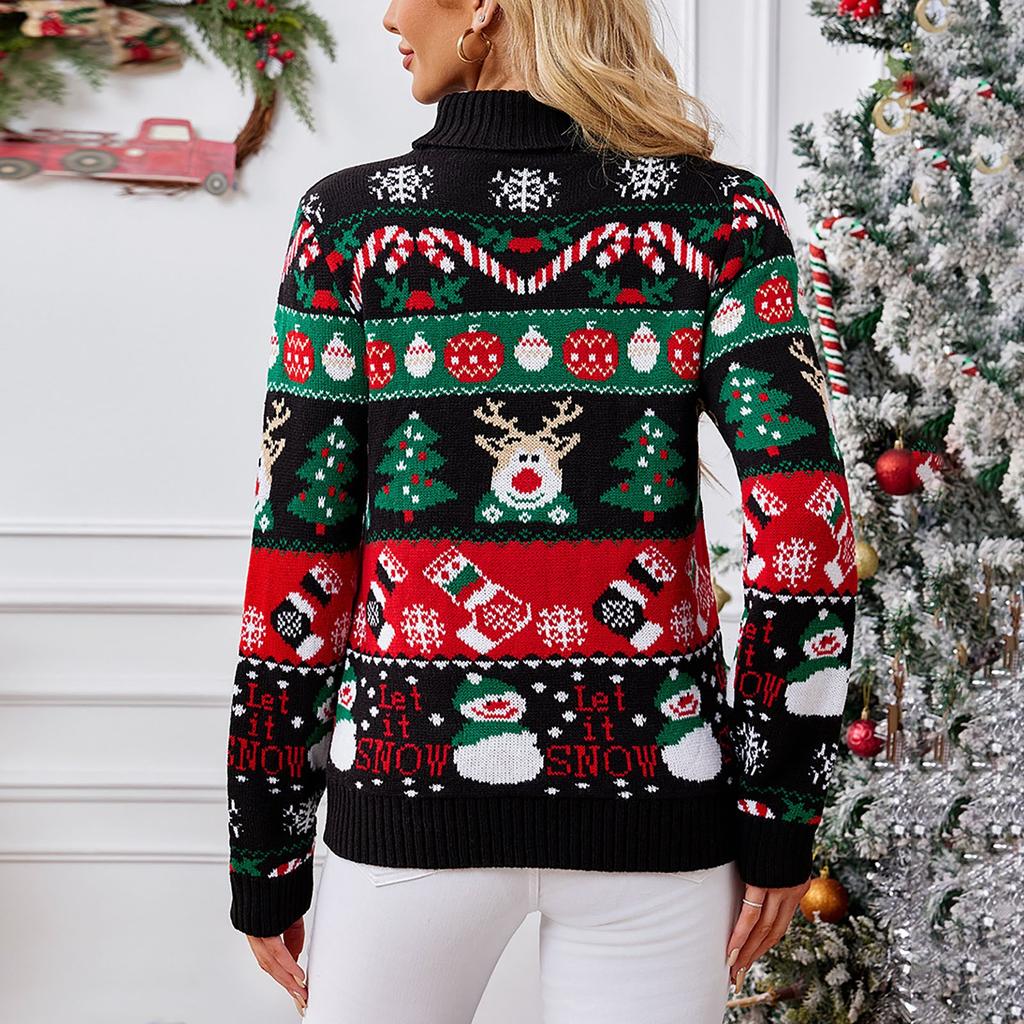 Женская мода Красный Санта-Клаус с длинным рукавом и круглым вырезом Рождественский свитер