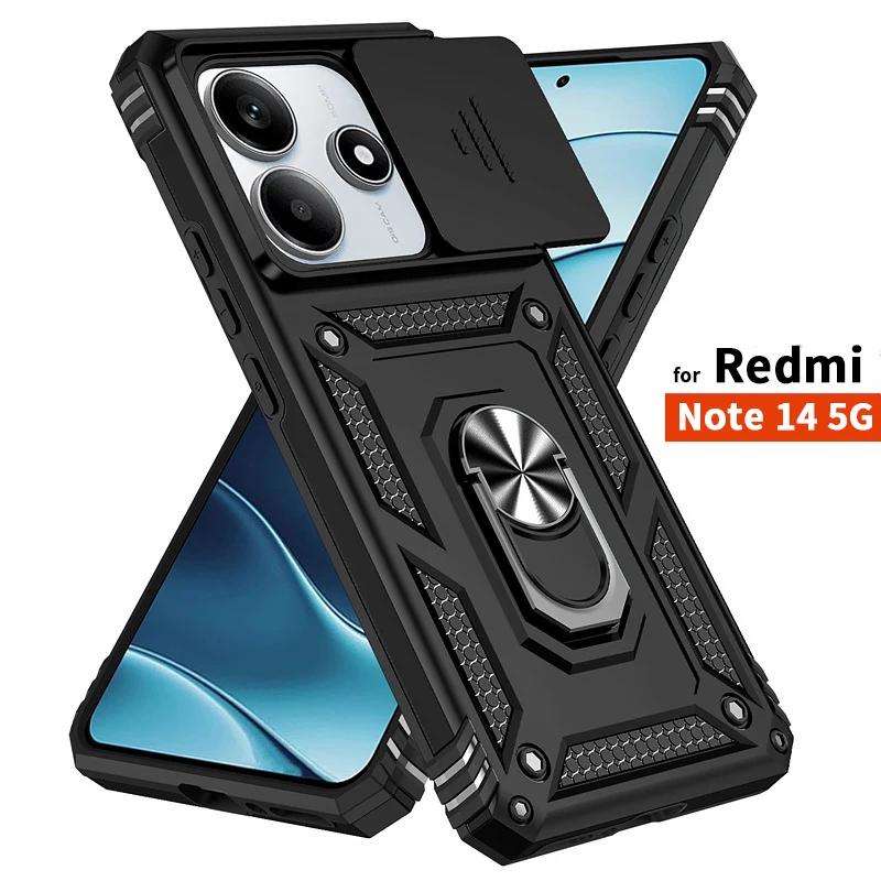 Чехол для Xiaomi Redmi Note 14 5G Чехол Броня Слайдер Защита объектива камеры Задняя крышка для Redmy Note14 Ударопрочный Кольцо-подставка Funda