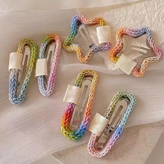 Радужная заколка для волос, плетеный цветок, сердце, звезда, облако, декоративная форма, аксессуары для волос, легкая заколка для волос для девочек