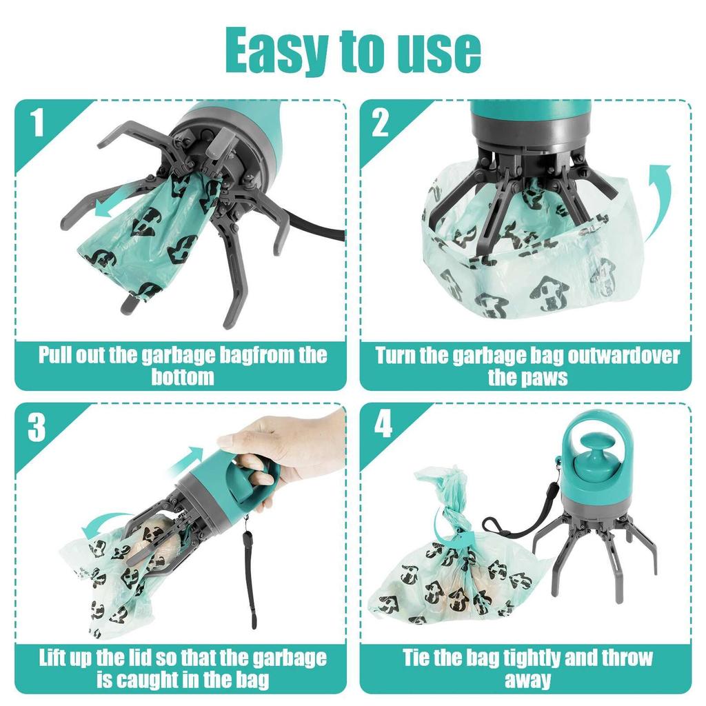 Portable Dog Pooper Scooper Outdoor Pet Waste Pick-up Cleaner Built-in Garbage Bag Handheld Pet Poop Grabber No Touch Design 5