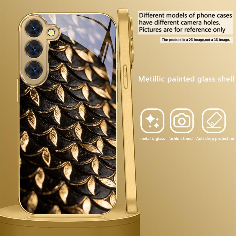 Текстура золотой чешуи Для Samsung Galaxy S26 S20 FE S21 Ultra S23 Plus S24 Ultra S25 S21+ S22Plus S26 S24 Золотой стеклянный чехол для телефона