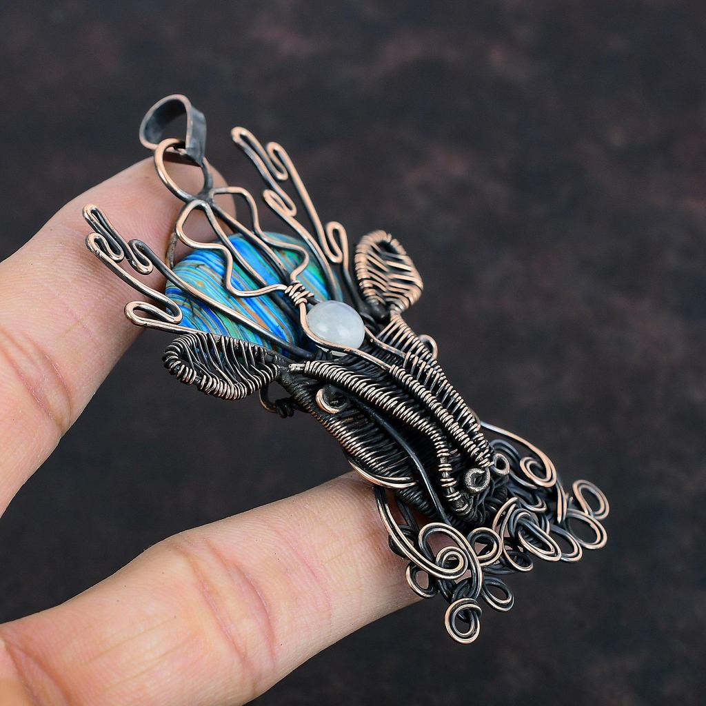 Подвеска из радужного кальциевого кремния, обернутая медной проволокой, подвеска из радужного лунного камня, подвеска в виде лица оленя, ювелирные изделия ручной работы из драгоценных камней, подарки для матери