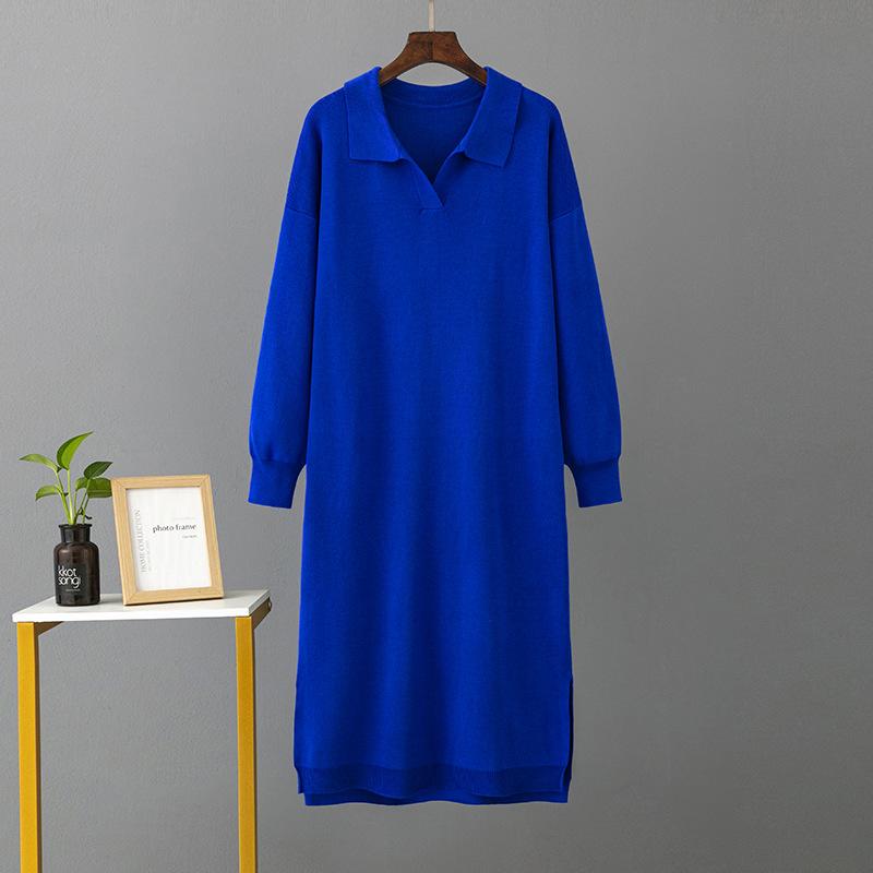 Autumn and Winter Women's Sweater Dress Polo Neck Bottom Knitting Long Dress Loose Plus Size Solid Colour Dresses