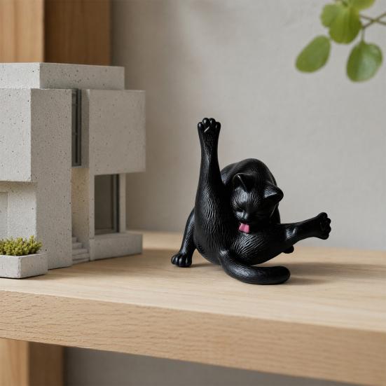 3D-печатная фигурка кота, лижущего зад, забавная черно-белая статуэтка котенка, скульптура животного, настольное украшение для дома, офиса, книжной полки