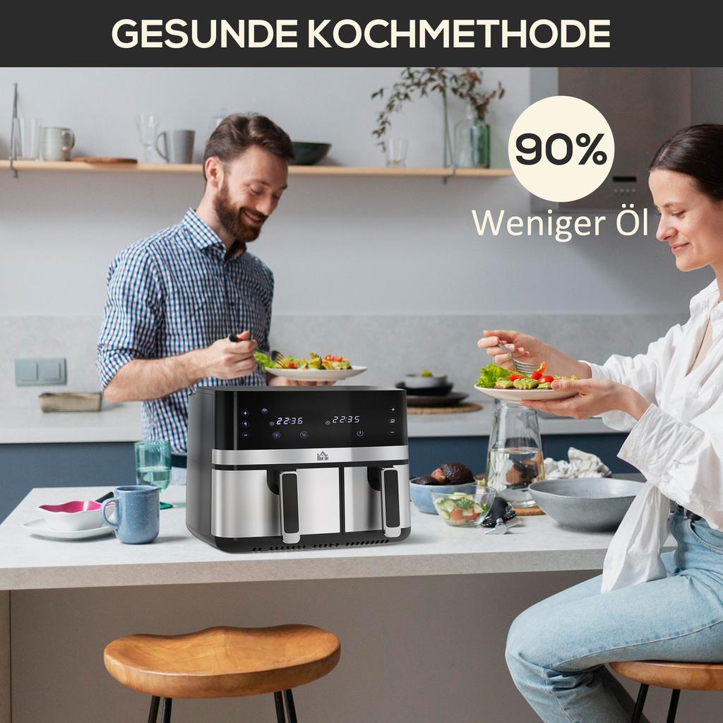 Air Fryer, 2700 W, 8 Settings, 41.8 cm x 39.2 cm x 31.1 cm, Black + Silver