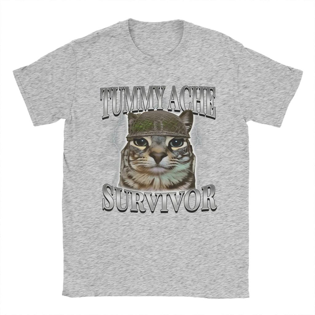 Tummy Ache Survivor Cat Meme Funny Cats Animals T Shirt Summer Pure TShirts for Women Trending Casual Tee Shirt YK Top
