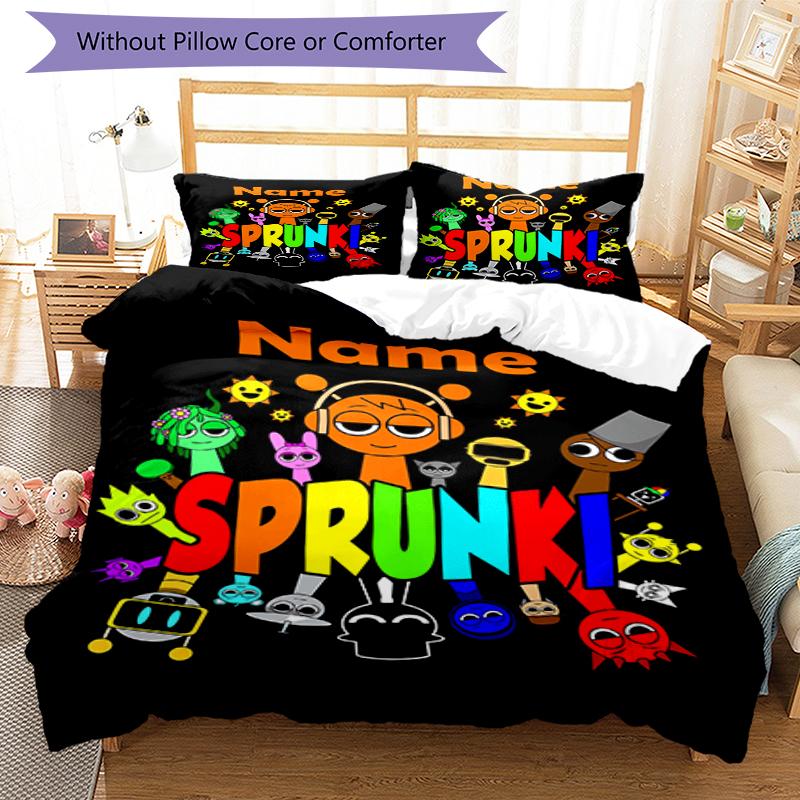 3pcs Custom Name Sprunki Bedding Set Duvet Cover Closure Includes 1 Duvet Cover & 2 Pillowcases, Soft and Comfortable for All Seasons.
