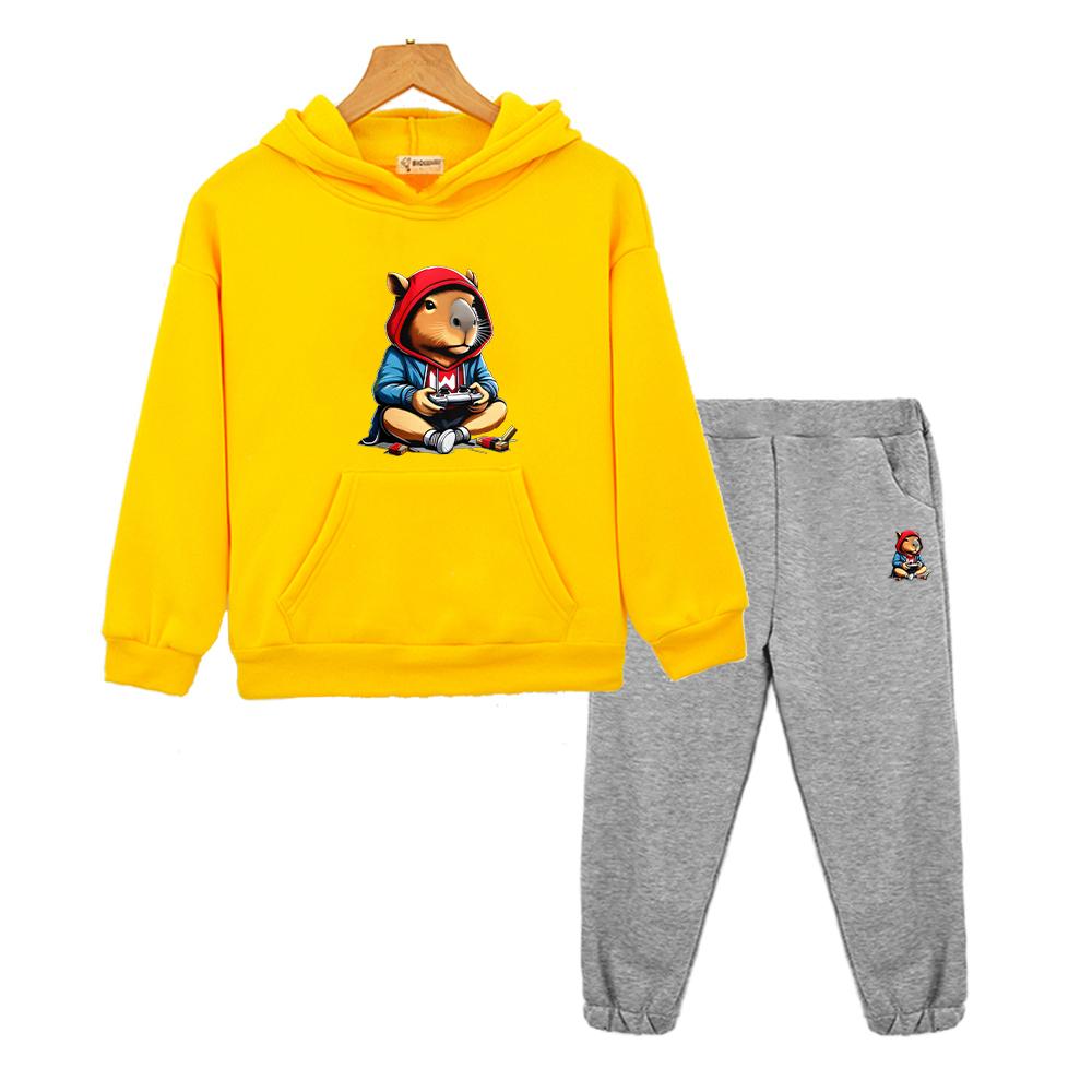 boys girls Hooded Spors Sets capibara print hoodie Fleece Sweatshirt Cartoon Jacket 2pcs pullover+Pant  kids boutique clothes