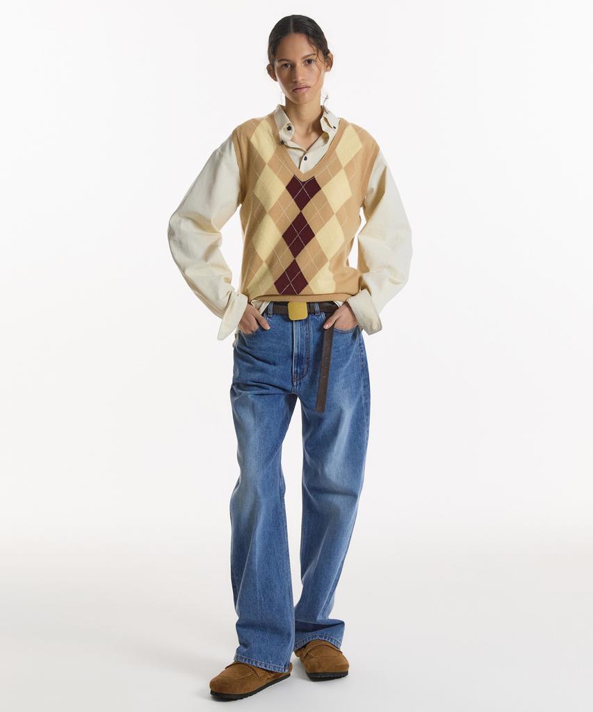 NOHANT Cashmere Blended Argyle Vest Beige
