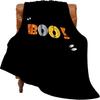 Boo Print Flannel Throw Blanket Black Fleece with Colorful Letters Soft Cozy for Home Office Sofa and Car All Season Gift
