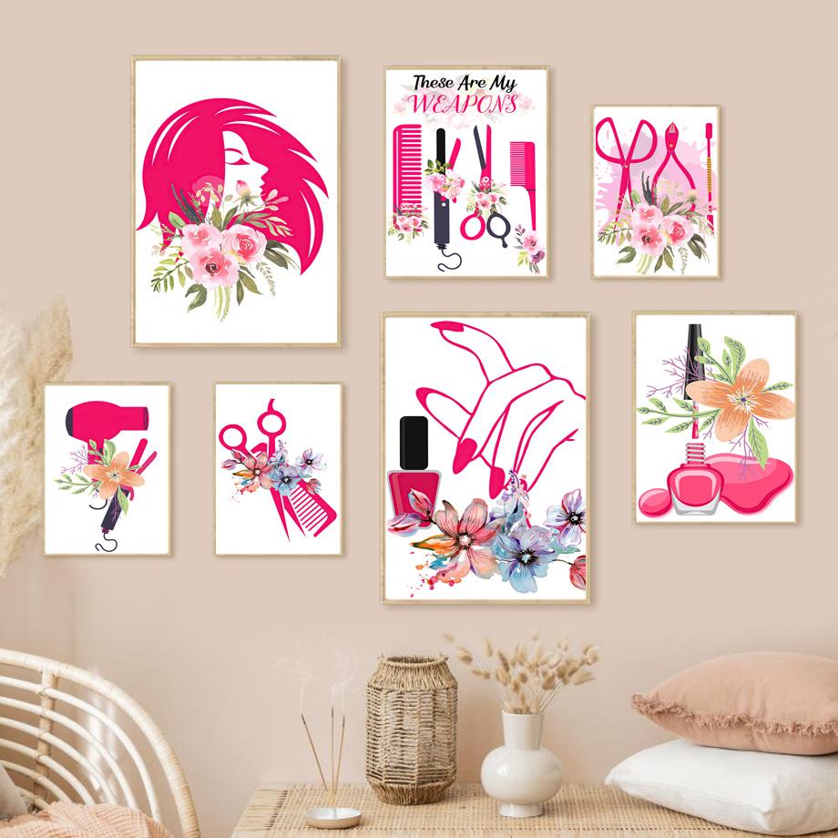 Лак для ногтей, постеры и принты, маникюр, технический подарок, спа, настенная живопись для волос, холст, живопись, цветочные настенные картины, декор для салона красоты