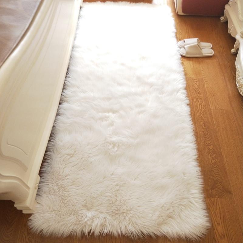 White Long Hair Carpet Artificial Fur Living Room Fluffy Rug Bedroom Bedside Fluffy Warm Cushion Bay Window Decoration Floor Mat