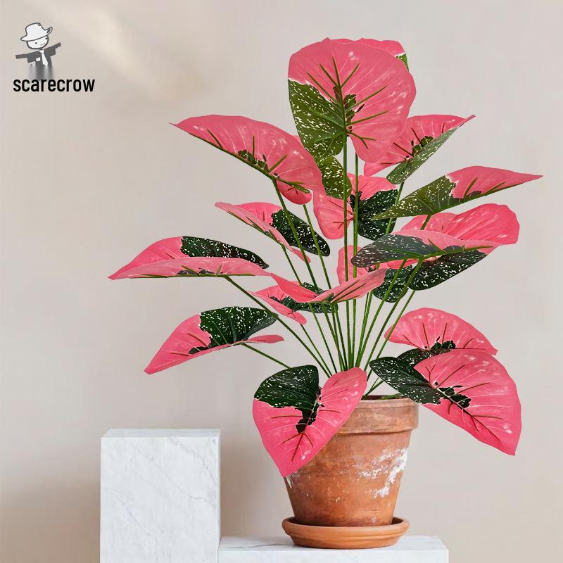 Artificial Caladium Bicolor Plant with Green Leaves for Indoor Decor and Landscaping