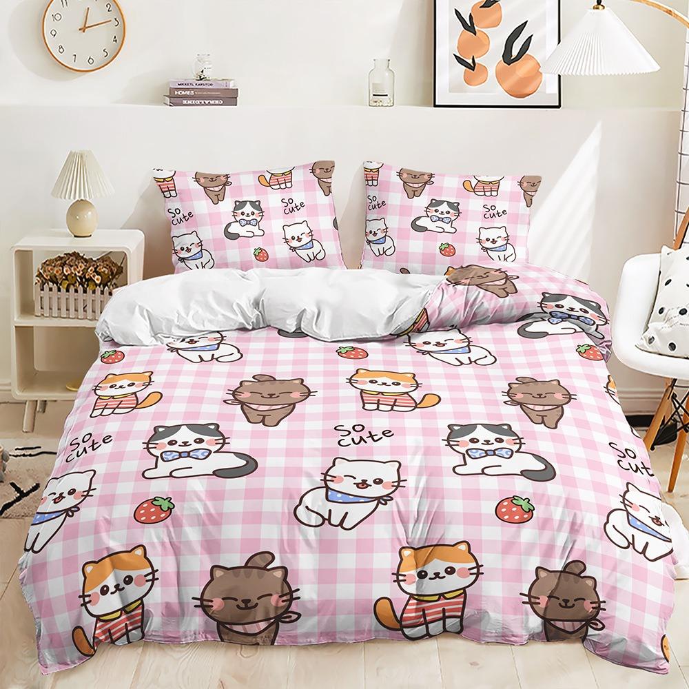 Cute Animal Bedding Set Cartoon Animal Home Textile Soft Quick Drying Duvet Cover Pillowcase 2/3pcs Kid Baby Cover Gift
