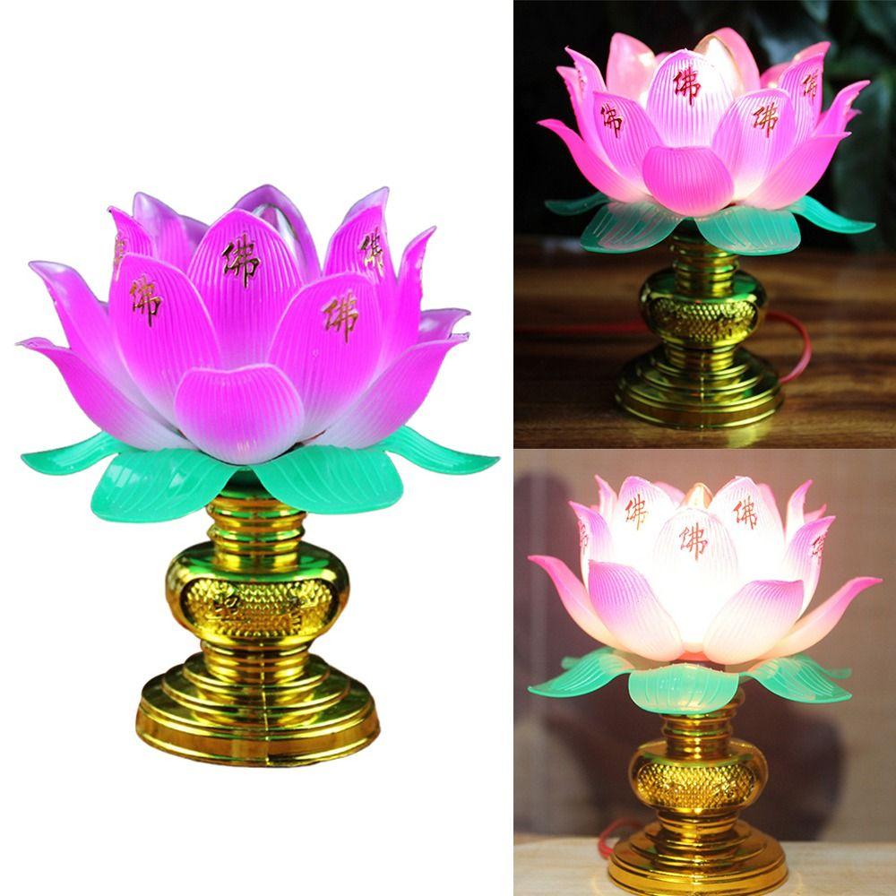Pink Lotus Lamp Exquisite Temple Decoration Creative Worship Lamp Worship