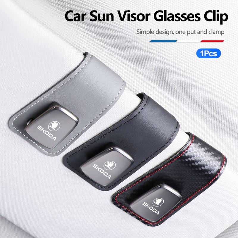 Car Sun Visor Glasses Clip Leather Sunglasses Card Holder For Skoda Yeti Kamiq Kodiaq Karoq Octavia Fabia Rapid Vrs Mk3 Superb fsjn24