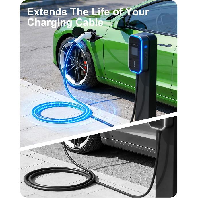 EV Charger Cable Protector 26FT, 7/8 inch Car Charging Cable Flexible Wire Covers Cord Protectors- Durable and Anti-Wear, Prevents Pet Chewing, Door