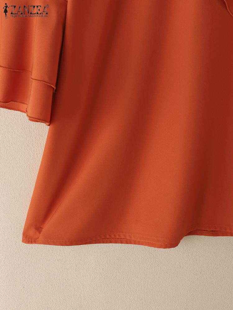 ZANZEA Женская летняя повседневная свободная блузка с круглым вырезом и коротким рукавом