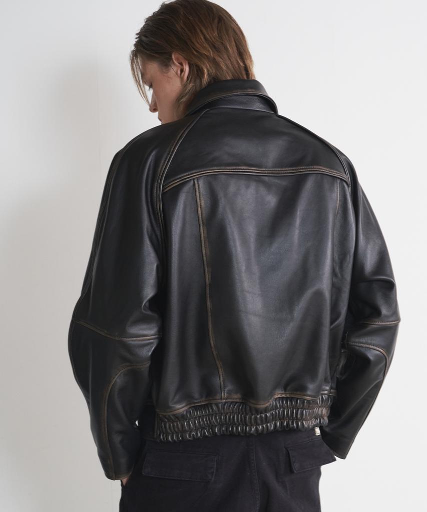 Sperone [Real Leather] Vintage Washed Stand Collar Jacket (Brown)