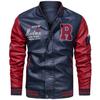 Men's High-quality Baseball Jacket, Patchwork Color Embroidered Printed PU Leather Jacket, Motorcycle Jacket, Autumn Jacket