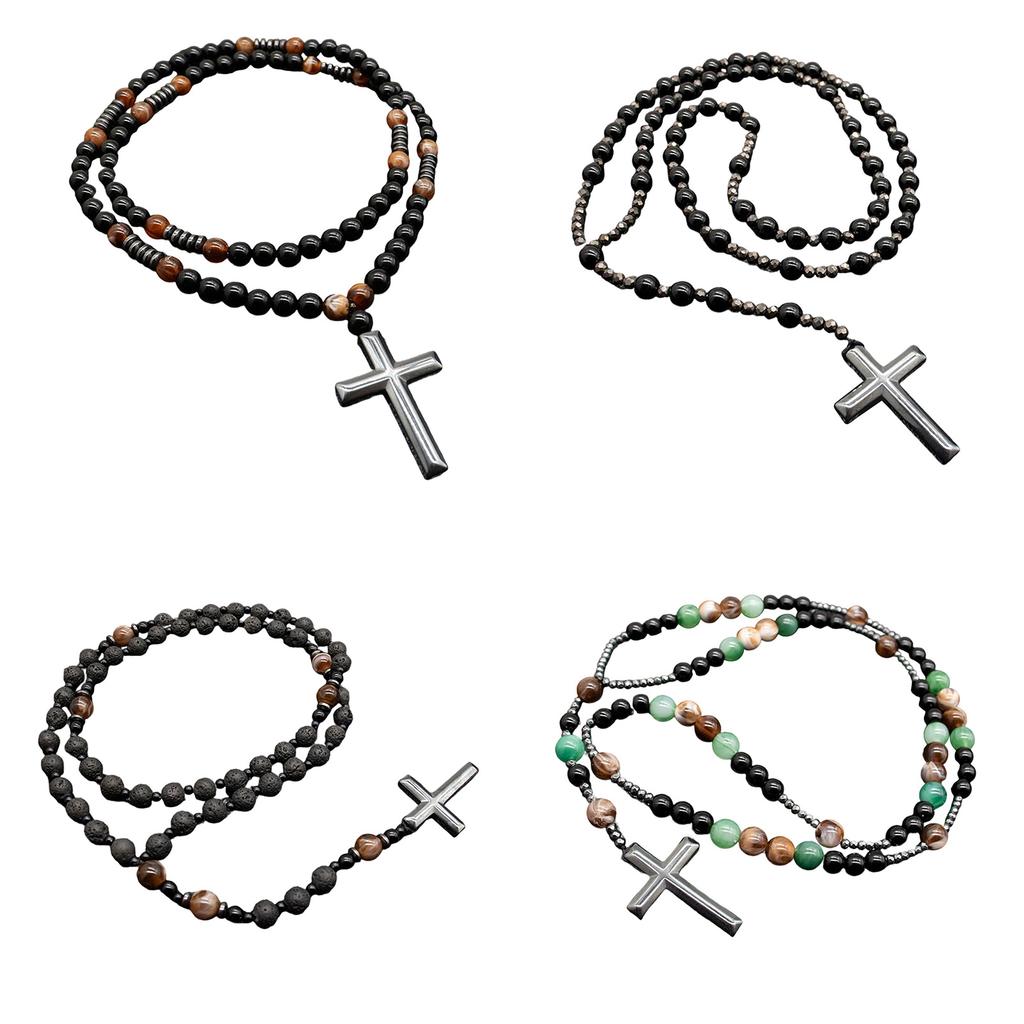 Элегантное ожерелье с крестами из бусин и камнями тигровый глаз для мужчин, религиозный подарок, унисекс, духовное ожерелье
