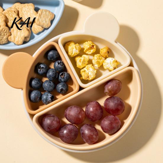 Non Slip Baby Tray Silicone Suction Plate for Toddlers, Cute Bear Detachable Divided Dinner Led Weaning Essentials Plate, Anti-slip Base Meal