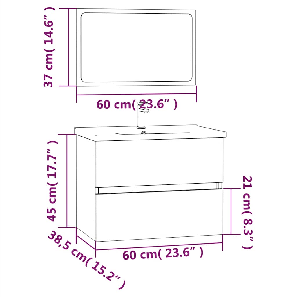 2 Piece Bathroom Furniture Set Grey Sonoma Particleboard