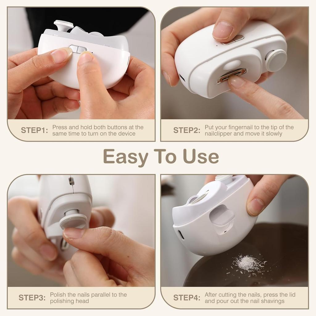 Automatic Nail Clipper Electric Nail Trimmer Polisher with Light 2 Speeds Trimmer 2 in 1 Portable Fingernail Cutter for Baby Kids Adults Seniors