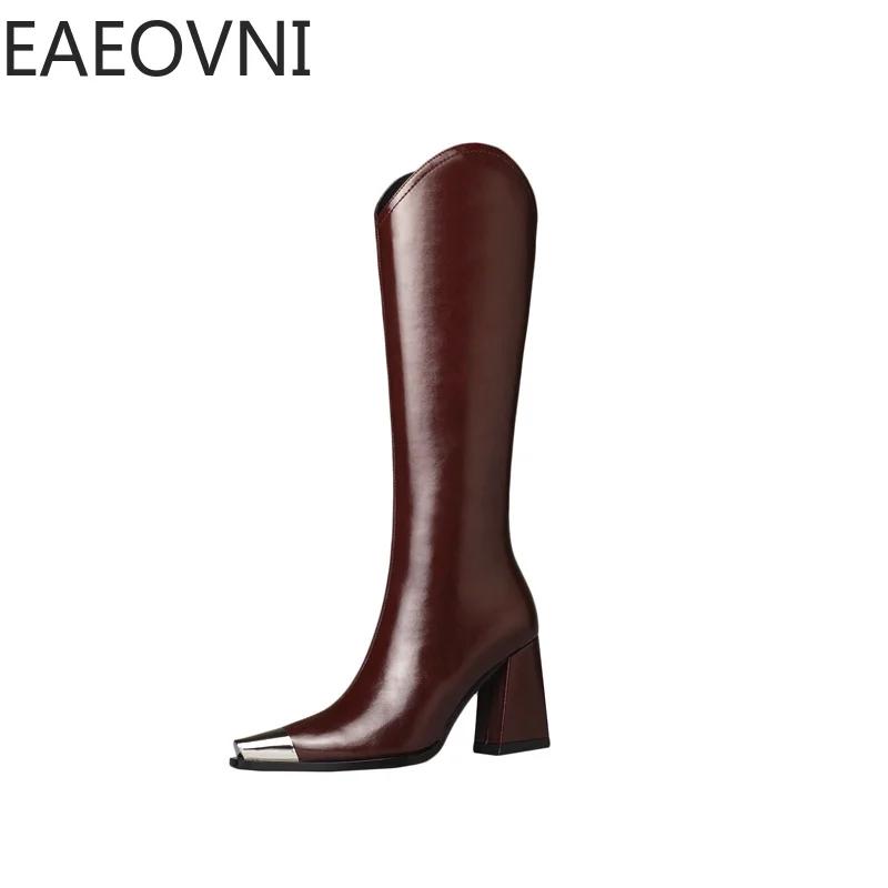 Fashion Designer Winter Woman High Boots Fashion Pointed Toe Long Boots Shoes Ladies Elegant Square Heel Women's Knight Bootties