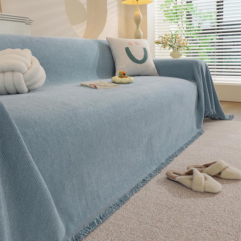 Современный минималистичный чехол на диван из шенилла в елочку, всесезонное нескользящее одеяло
