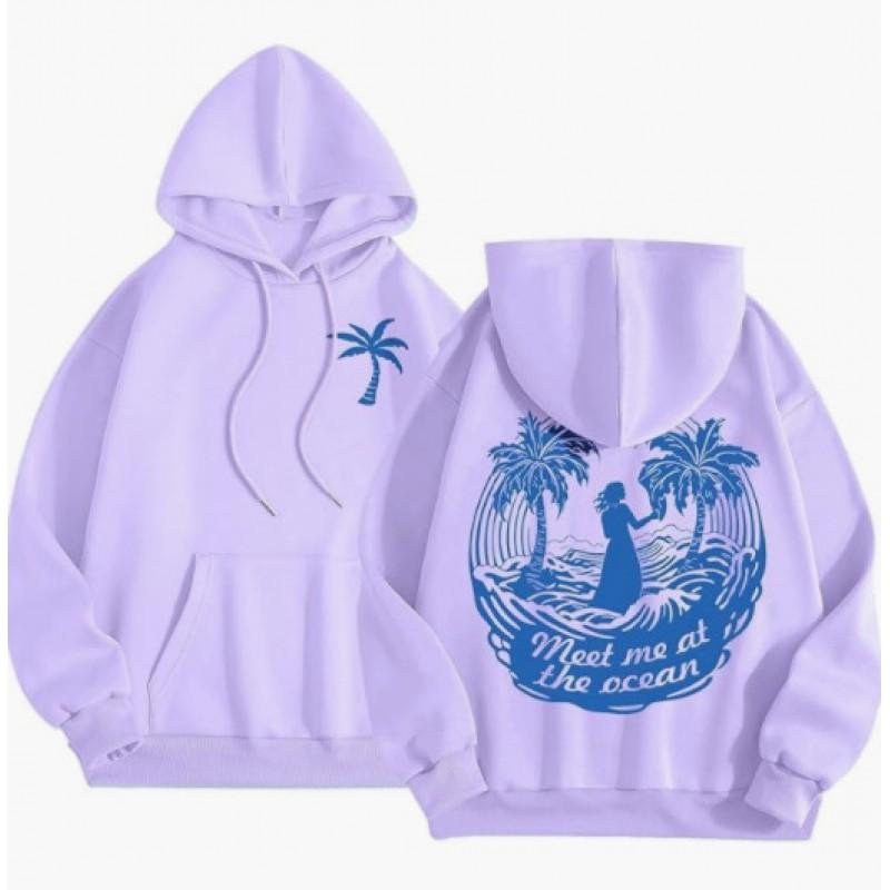 Womens Oversized Hooded Sweatshirt Loose Fit Streetwear Long Sleeve Cotton Blend Floral Print Casual Top