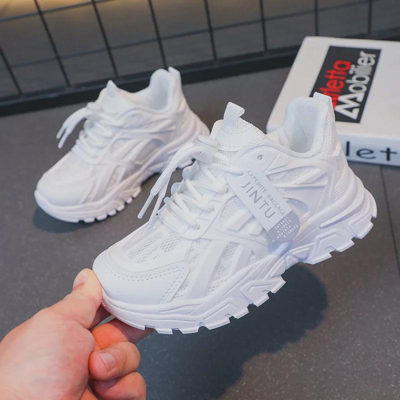 2024 Осень Новые Детские Противоскользящие Белые Туфли: Дышащие, универсальные туфли для папы с мягкой подошвой для мальчиков и девочек.