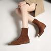 Collision-Resistant Metal Pointed Toe Fashion Booties Women's Autumn Suede Inside Heightening Skinny Boots