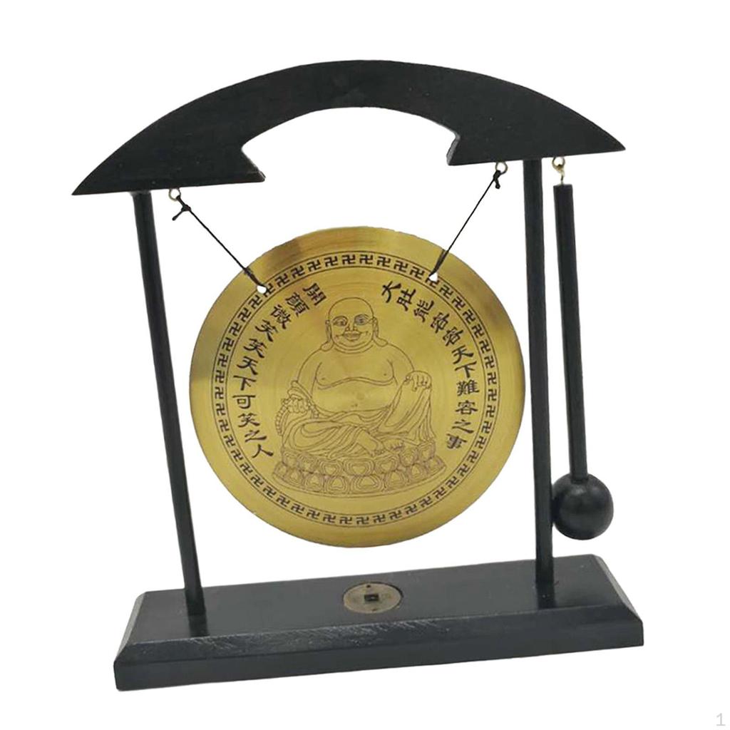Brass Feng Shui Desktop Gong with Stand Asian Bells for Home Decoration Chinese Signs
