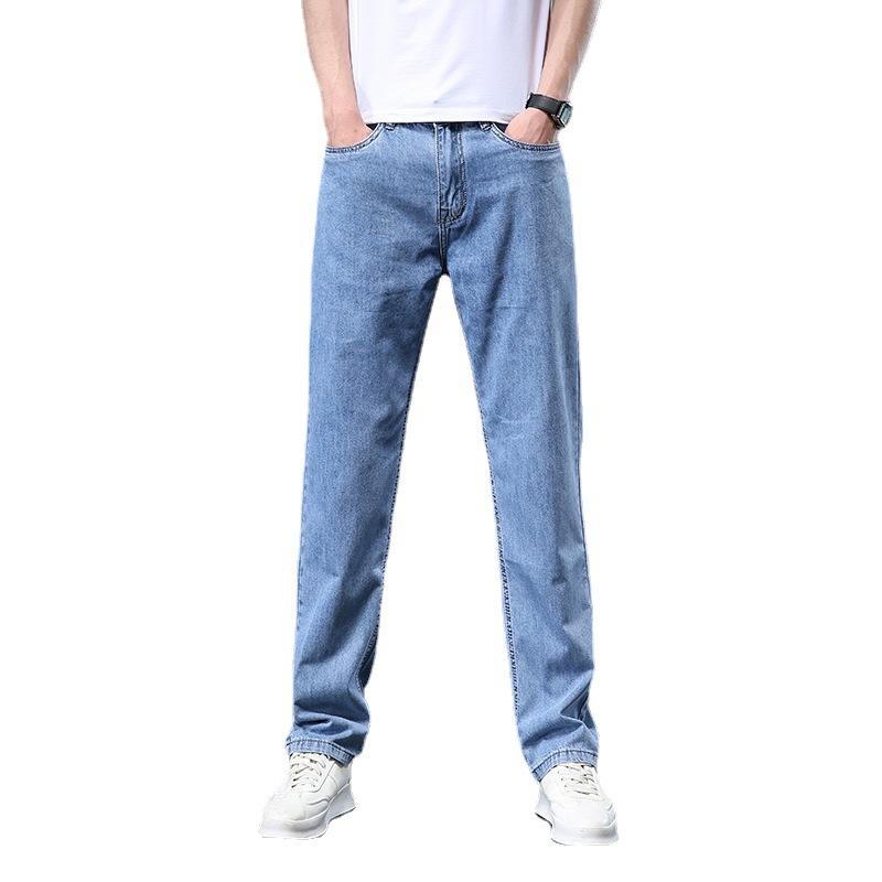 Джинсы мужские летние тонкие дышащие свободные брюки большие прямые брюки корейские модные повседневные деловые брюки