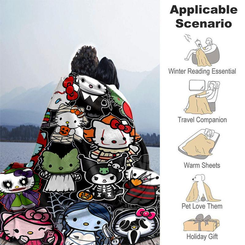 1pc Halloween Collection Hello Kitty Blanket, Seasonal Home Decorative Throw for Room, Living Room, Travel, Camping, Car Blankets, Beach, Office Naps,