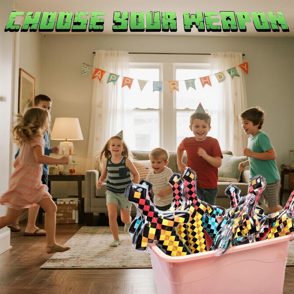 12-72Pcs Inflatable Weapons for Kids Pixel Diamond Swords Inflatable Swords for Theme Party Birthday Halloween Party Cosplay