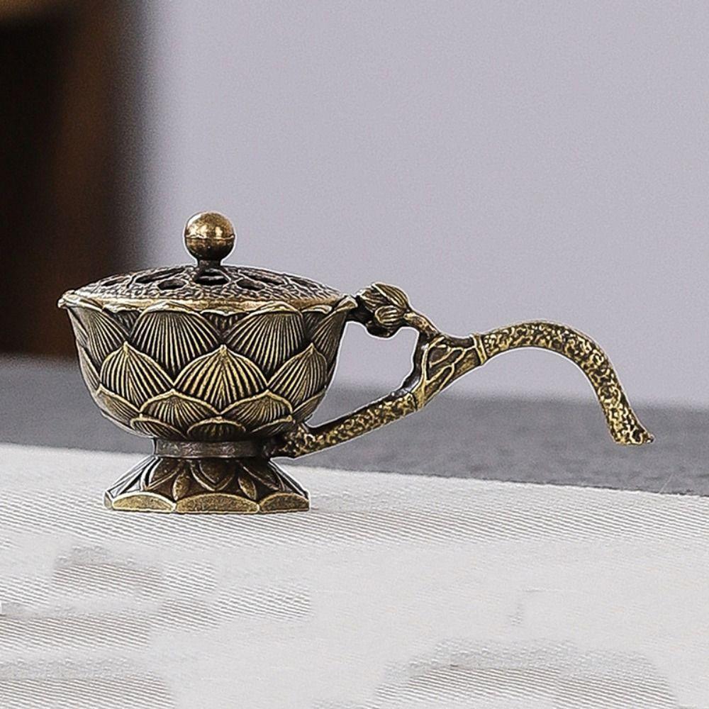 Маленькая курильница в стиле ретро, медная латунь, держатель для благовоний, декор для комнаты, ручная плита в виде лотоса, сандаловое дерево