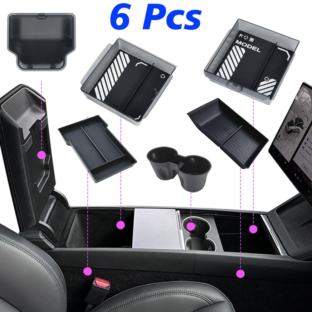 For 2026 Model Y L Interior Organizer Box Tesla Model Y Juniper Translucent Smoked ABS Storage 2/4/6PCS Custom-fit Silicone Mat