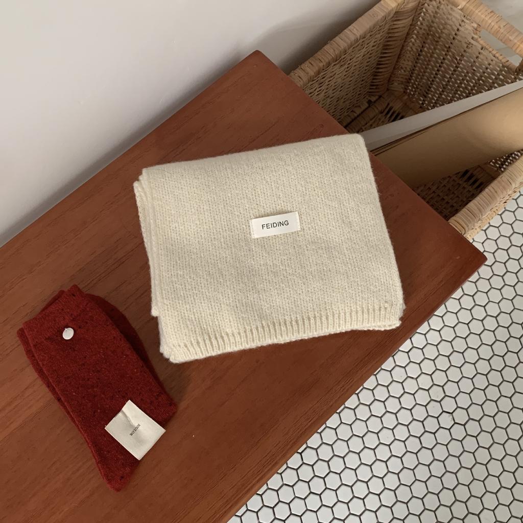 New Solid Color Flat Scarf for Winter Women's Knitted Wool Soft and Waxy Warm Scarf Korean Style Couple Versatile Fashion